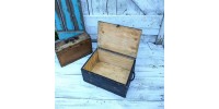 Boîte de rangement noir en bois avec deux poignées 
